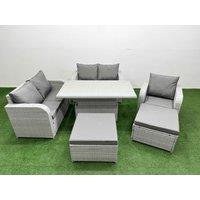 Fimous High Back Poly Rattan Garden Furniture Set w/ Reclining Chair Loveseat Sofa Adjustable Lifting Dining or Coffee Table Indoor Outdoor Patio Set