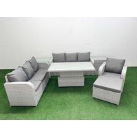 Fimous 8 Seater Poly Rattan Outdoor Garden Furniture Adjustable Lifting Dining or Coffee Table Sofa Set Patio 3 Seater Sofa Reclining Chair 3 Seater