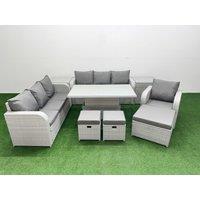 Fimous 10 Seater Poly Rattan Outdoor Garden Furniture Adjustable Lifting Dining or Coffee Table Sofa Set Patio 3 Seater Sofa Reclining Chair 3 Seater