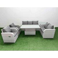 Fimous PE Rattan Garden Furniture Set Reclining Chair Sofa Double Love Seat 2 Seater Sofa Lounge Set Adjustable Lifting Dining or Coffee Table Side