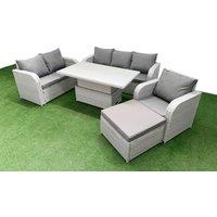 Fimous Patio PE Wicker 7 Seater Outdoor Rattan Furniture Sofa Sets w/ Adjustable Lifting Dining or Coffee Table Reclining Chair Loveseat Sofa 3