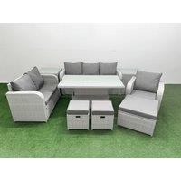 Fimous Patio PE Wicker 9 Seater Outdoor Rattan Furniture Sofa Sets w/ Adjustable Lifting Dining or Coffee Table Reclining Chair Loveseat Sofa 3