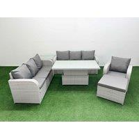 Fimous 8 Seater Poly Rattan Outdoor Garden Furniture Adjustable Lifting Dining or Coffee Table Sofa Set Patio 3 Seater Sofa Reclining Chair 3 Seater