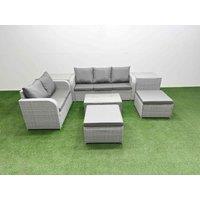 Fimous 7 Seater PE Rattan Wicker Garden Furniture Patio Conservatory Sofa Set w/ Rectangular Coffee Table 3 Seater Sofa Love Sofa 2 Big Footstool 2