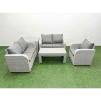 Fimous High Back Poly Rattan Garden Furniture Set w/ Reclining Chair Loveseat Sofa Oblong Coffee Table Indoor Outdoor Patio Set Side Table Light Grey