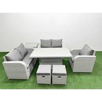 Fimous High Back Poly Rattan Garden Furniture Set w/ Reclining Chair Loveseat Sofa Adjustable Lifting Dining or Coffee Table Indoor Outdoor Patio Set