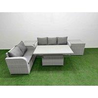 Fimous 5 Seater PE Rattan Wicker Garden Furniture Patio Conservatory Sofa Set w/ Adjustable Lifting Dining or Coffee Table 3 Seater Sofa Love Sofa 2