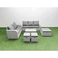 Fimous 8 Seater PE Rattan Wicker Garden Furniture Patio Conservatory Sofa Set w/ Rectangular Coffee Table 3 Seater Sofa Love Sofa 3 Stool Side Table