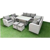 Fimous PE Rattan Garden Furniture Set Reclining Chair Sofa Double Love Seat 2 Seater Sofa Lounge Set Adjustable Lifting Dining or Coffee Table 2