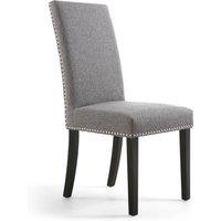 netfurniture RivendelLis Stud Detail Linen Effect Steel Grey Chair Black Legs