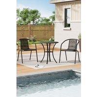 Cast Aluminum Garden Dining Table with 2 PE Rattan Stacking Chairs