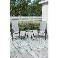 Outdoor Round Metal Slatted Patio Coffee Table with 2 Foldable Chairs