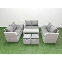 Fimous 8 Seater PE Wicker Rattan Furniture Sofa Sets with Oblong Coffee Table 2 Seater Love Sofa 2 Stool Side Table Light Grey