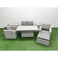 Fimous Light Grey PE Wicker Rattan Garden Furniture Set Sofa Set Reclining Chair Adjustable Lifting Dining or Coffee Table 5 Seater w/ Footstool 2
