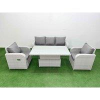 Fimous PE Rattan Garden Furniture Set Reclining Chair Sofa Lounge Sofa Set Adjustable Lifting Dining or Coffee Table Light Grey