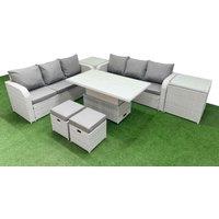 Fimous Outdoor Garden Furniture Sets 8 Seater Wicker Rattan Furniture Sofa Sets w/ Adjustable Lifting Dining or Coffee Table high Back Lounge Sofa