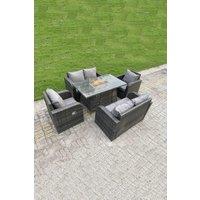 Rattan Outdoor Furniture Gas Fire Pit Rectangle Dining Table Gas Heater Adjustable Reclining Chairs Love Sofa