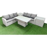 Fimous Outdoor Garden Furniture Sets 6 Seater Wicker Rattan Furniture Sofa Sets w/ Adjustable Lifting Dining or Coffee Table high Back Lounge Sofa 2