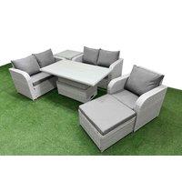 Fimous High Back Poly Rattan Garden Furniture Set w/ Reclining Chair Loveseat Sofa Adjustable Lifting Dining or Coffee Table Indoor Outdoor Patio Set