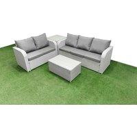 Fimous 5 Seater PE Rattan Wicker Garden Furniture Patio Conservatory Sofa Set with Rectangular Coffee Table 3 Seater Sofa Love Sofa Side Table