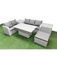 Fimous 6 Seater PE Rattan Wicker Garden Furniture Patio Conservatory Sofa Set w/ Adjustable Lifting Dining or Coffee Table 3 Seater Sofa Love Sofa