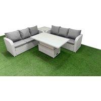 Fimous Outdoor Garden Furniture Sets 6 Seater Wicker Rattan Furniture Sofa Sets w/ Adjustable Lifting Dining or Coffee Table high Back Lounge Sofa