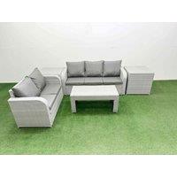 Fimous 5 Seater PE Rattan Wicker Garden Furniture Patio Conservatory Sofa Set with Oblong Coffee Table 3 Seater Sofa Love Sofa 2 Side Table