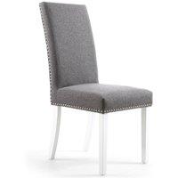 netfurniture RivendelLis Stud Detail Linen Effect Steel Grey Chair White Legs
