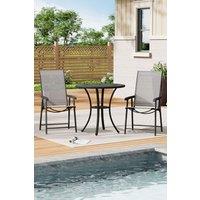 Cast Aluminum Round Patio Dining Table with 2 Foldable Chairs
