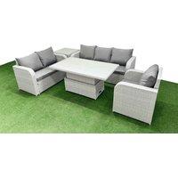 Fimous Patio PE Wicker 6 Seater Outdoor Rattan Furniture Sofa Sets w/ Adjustable Lifting Dining or Coffee Table Reclining Chair Loveseat Sofa 3