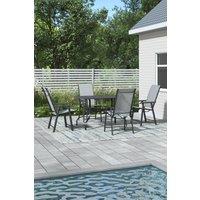 Garden Sanctuary Garden Metal Slatted Dining Coffee Table with 4 Foldable Chairs in Black | Size: Small