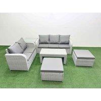 Fimous 7 Seater PE Rattan Wicker Garden Furniture Patio Conservatory Sofa Set w/ Oblong Coffee Table 3 Seater Sofa Love Sofa 2 Big Footstool Side