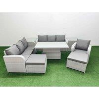 Fimous 9 Seater Poly Rattan Outdoor Garden Furniture Adjustable Lifting Dining or Coffee Table Sofa Set Patio 3 Seater Sofa Reclining Chair 3 Seater