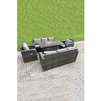 Rattan Outdoor Furniture Gas Fire Pit Rectangle Dining Table Gas Heater Reclining Chair and Sofa