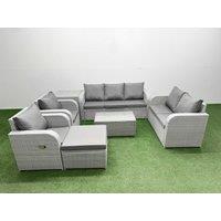Fimous PE Rattan Garden Furniture Set Adjustable Chair Sofa Double Love Seat 2 Seater Sofa Lounge Set Oblong Coffee Table Big Footstool Side Table