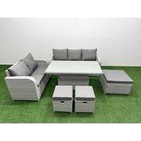 Fimous 8 Seater PE Rattan Wicker Garden Furniture Patio Conservatory Sofa Set w/ Adjustable Lifting Dining or Coffee Table 3 Seater Sofa Love Sofa 3