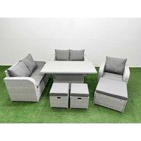 Fimous High Back Poly Rattan Garden Furniture Set w/ Reclining Chair Loveseat Sofa Adjustable Lifting Dining or Coffee Table Indoor Outdoor Patio Set