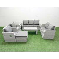 Fimous PE Rattan Garden Furniture Set Adjustable Chair Sofa Double Love Seat 2 Seater Sofa Lounge Set Rectangular Coffee Table Big Footstool Side