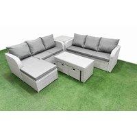 Fimous Outdoor Garden Furniture Sets 9 Seater Wicker Rattan Furniture Sofa Sets w/ Oblong Coffee Table high Back Lounge Sofa 3 Stools Side Table