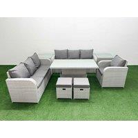 Fimous 9 Seater Poly Rattan Outdoor Garden Furniture Adjustable Lifting Dining or Coffee Table Sofa Set Patio 3 Seater Sofa Reclining Chair 3 Seater