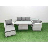 Fimous PE Rattan Garden Furniture Set Reclining Chair Sofa Lounge Sofa Set Adjustable Lifting Dining or Coffee Table Side Table Big Footstool Light