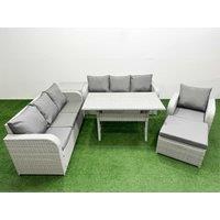 Fimous 8 Seater Poly Rattan Outdoor Garden Furniture Rectangular Dining Table Sofa Set Patio 3 Seater Sofa Reclining Chair 3 Seater Sofa Big