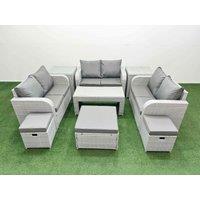 Fimous 9 Seater PE Wicker Rattan Furniture Sofa Sets with Oblong Coffee Table 2 Seater Love Sofa 3 Stool 2 Side Table Light Grey