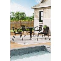 Garden Metal Slatted Coffee Table with 4 Rattan Chairs