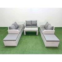Fimous 8 Seater PE Wicker Rattan Furniture Sofa Sets with Oblong Coffee Table 2 Seater Love Sofa 2 Big Footstool Side Table Light Grey
