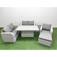 Fimous High Back Poly Rattan Garden Furniture Set w/ Reclining Chair Loveseat Sofa Adjustable Lifting Dining or Coffee Table Indoor Outdoor Patio Set