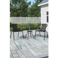 Outdoor Garden Cast Aluminum Dining Table with 2 PE Stacking Chairs