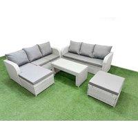 Fimous Outdoor Garden Furniture Sets 8 Seater Wicker Rattan Furniture Sofa Sets w/ Oblong Coffee Table high Back Lounge Sofa 2 Big Footstool Light