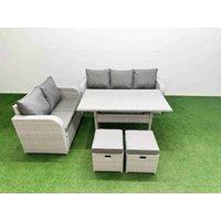 Fimous 7 Seater PE Rattan Wicker Garden Furniture Patio Conservatory Sofa Set with Rectangular Dining Table 3 Seater Sofa Love Sofa 2 Stools