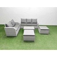 Fimous 7 Seater PE Rattan Wicker Garden Furniture Patio Conservatory Sofa Set with Rectangular Coffee Table 3 Seater Sofa Love Sofa 2 Big Footstool